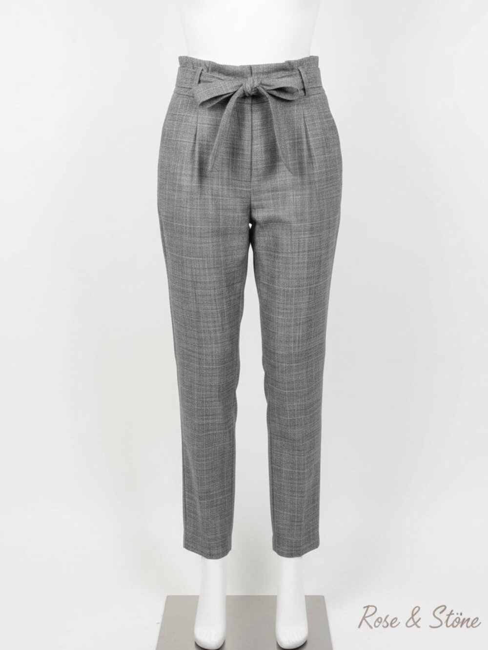 Dynamite Grey Glen Plaid Paperbag Trouser | Self-Tie Belt | Size XS